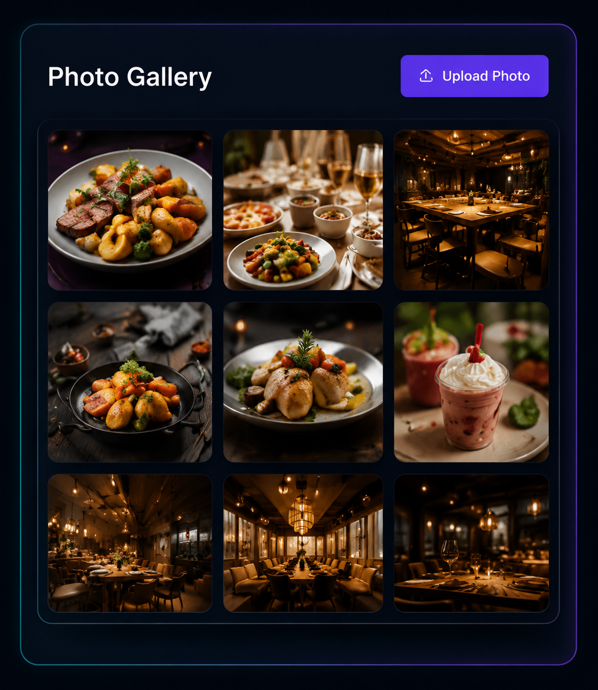 Smart Menu photo gallery upload screen