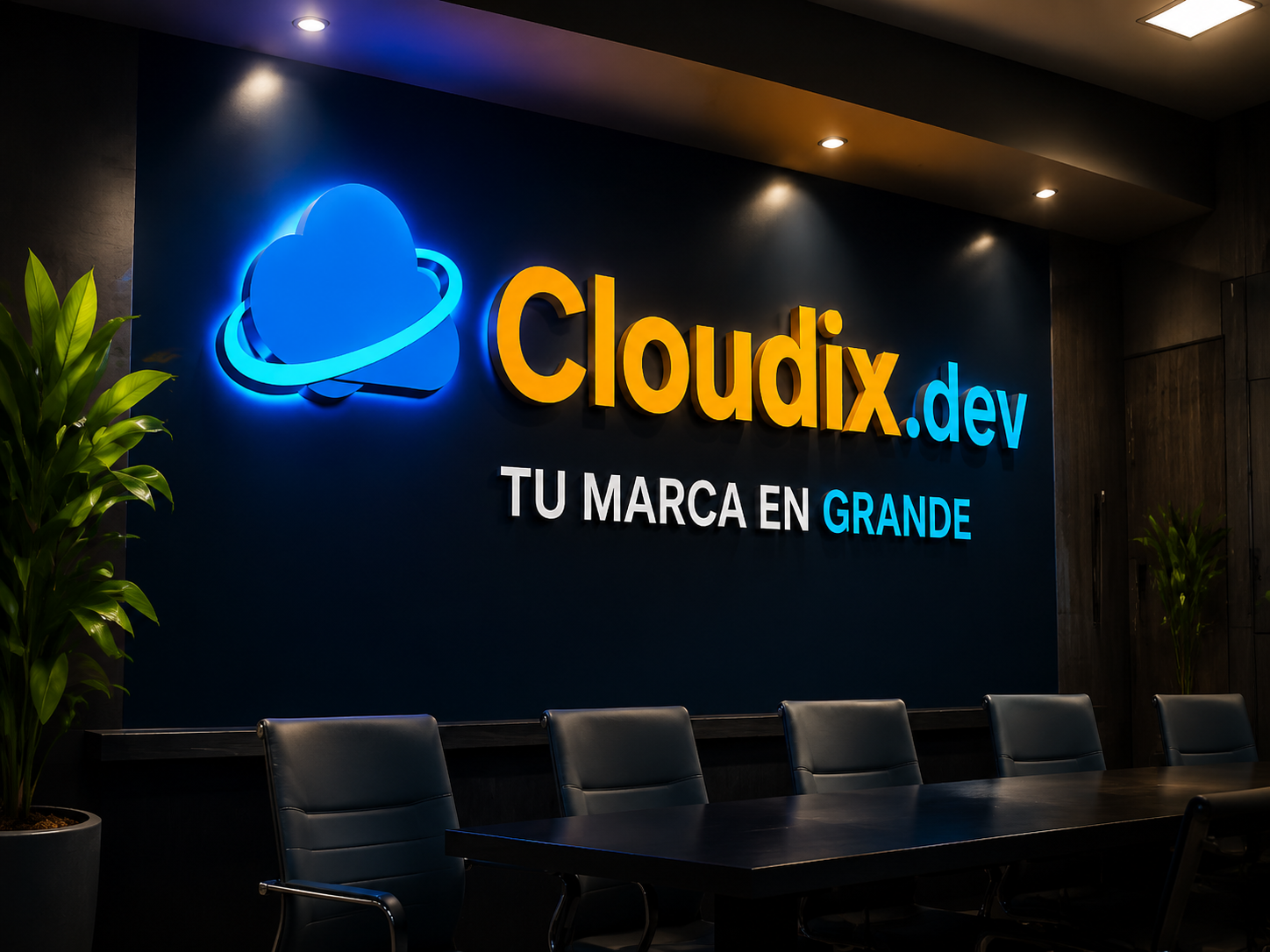 Interior wall branding with illuminated logo